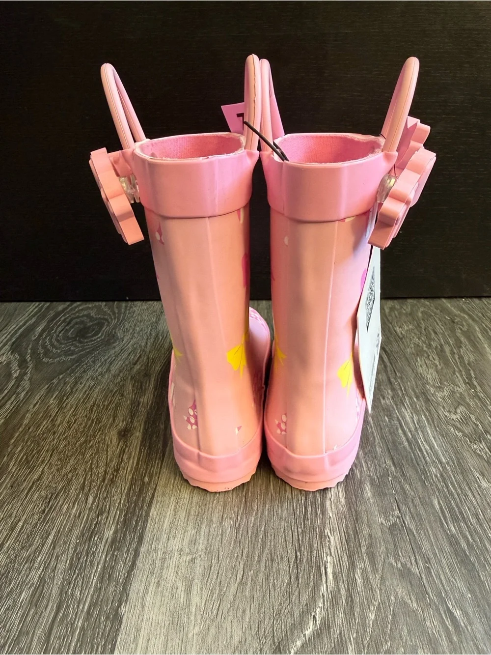 Kids Pink Butterfly Print Rain Boots with Easy Pull Handles